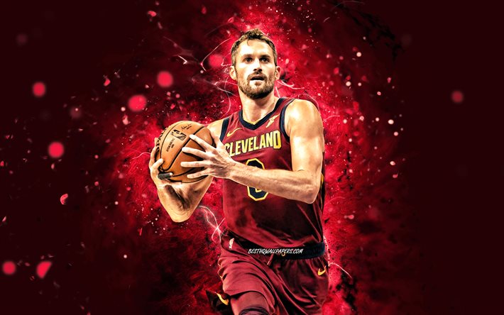 Kevin Love, 4k, Cleveland Cavaliers, NBA, basquete, Cavs, Kevin Wesley Love, luzes de n&#233;on roxas, Kevin Love Cleveland Cavaliers, Kevin Love 4K