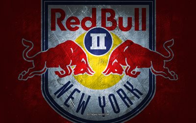 New York Red Bulls II, American soccer team, red background, New York Red Bulls II logo, grunge art, USL, soccer, New York Red Bulls II emblem