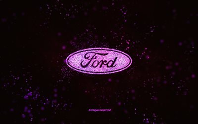 Ford glitter logo, 4k, black background, Ford logo, pink glitter art, Ford, creative art, Ford pink glitter logo