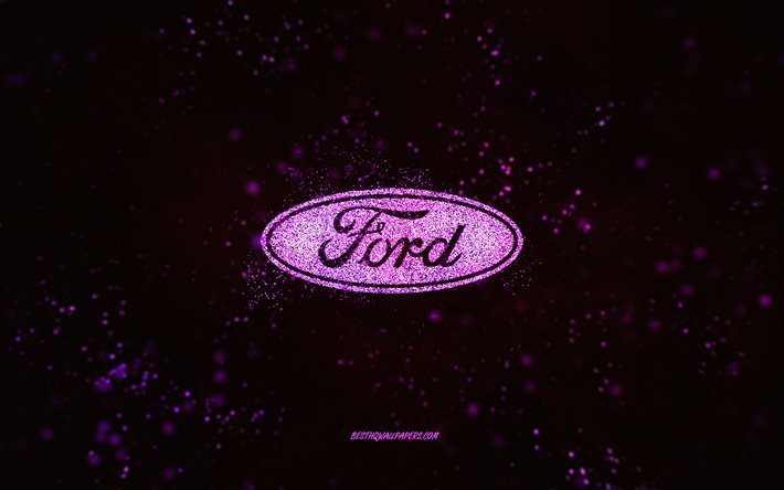 Logo de paillettes Ford, 4k, fond noir, logo Ford, art de paillettes roses, Ford, art cr&#233;atif, logo de paillettes roses Ford