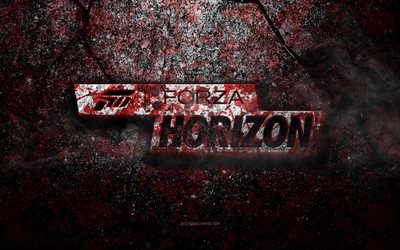Logo Forza Horizon, arte grunge, logo pietra Forza Horizon, texture pietra rossa, Forza Horizon, texture pietra grunge, emblema Forza Horizon, logo Forza Horizon 3d