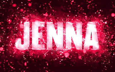 Happy Birthday Jenna, 4k, pink neon lights, Jenna name, creative, Jenna Happy Birthday, Jenna Birthday, popular american female names, picture with Jenna name, Jenna