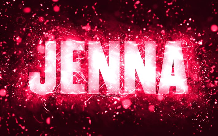 お誕生日おめでとうジェナ, 4k, ピンクのネオンライト, ジェナの名前, creative クリエイティブ, ジェナお誕生日おめでとう, ジェナの誕生日, 人気のアメリカ人女性の名前, ジェナの名前の写真, ジェンナ