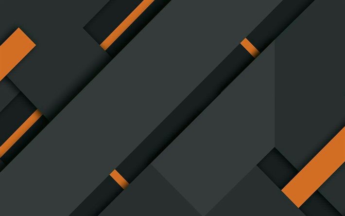 Download wallpapers 4k, material design, black lines, orange and black,  geometric shapes, black backgrounds, creative, geometric art, background  with lines for desktop free. Pictures for desktop free