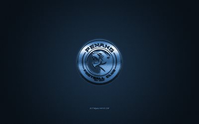 Penang FC, Malaysian football club, blue logo, blue carbon fiber background, Malaysia Super League, football, George Town, Malaysia, Penang FC logo