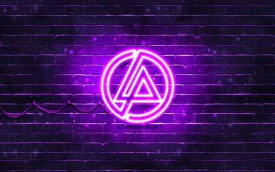 Linkin Park menekşe logosu, 4k, m&#252;zik yıldızları, menekşe brickwall, Linkin Park logosu, markalar, Linkin Park neon logosu, Linkin Park