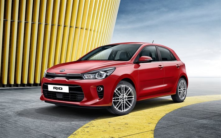 Download wallpapers Kia Rio, 2017, hatchback, red Rio for