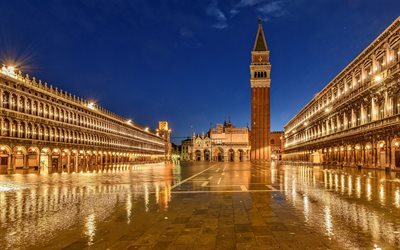Venezia, Italia, notte, Piazza, Piazza San Marco