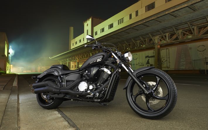 Yamaha XVS1300 Custom, 2016, noir, moto, chopper, de luxe, de moto, noir mat, peinture