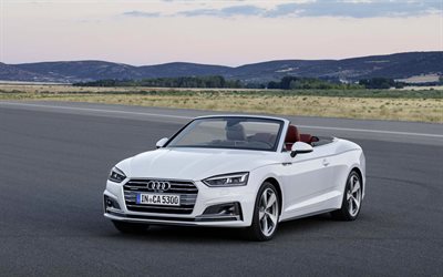 Audi A5 Cabriolet, 2018 cars, road, white a5, german cars, Audi
