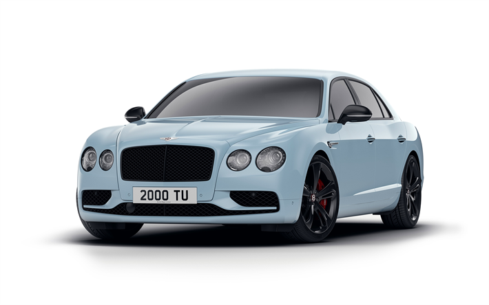 4k, Bentley Flying Spur V8 S Black Edition, 2017 carros, ajuste, azul Flying Spur, carros de luxo, Bentley