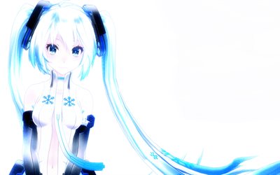 4k, Hatsune Miku, vit bakgrund, anime karakt&#228;rer, Vocaloid