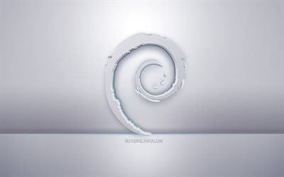 debian 3d wei&#223;es logo, grauer hintergrund, debian-logo, kreative 3d-kunst, debian, 3d-emblem