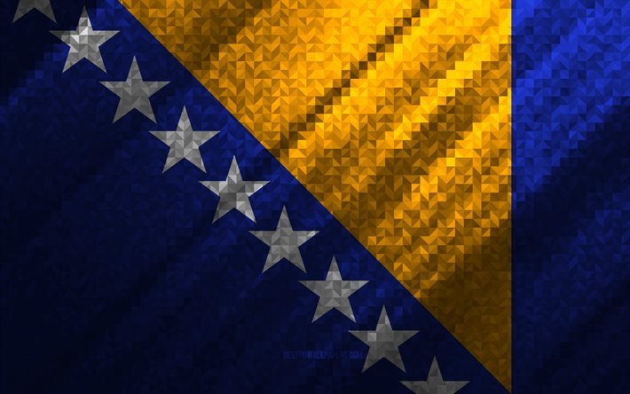 Bosnien och Hercegovinas flagga, m&#229;ngf&#228;rgad abstraktion, Bosnien och Hercegovinas mosaikflagga, Europa, Bosnien och Hercegovina, mosaikkonst, Italiens flagga