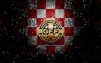 Georgian football team, glitter logo, UEFA, Europe, red white checkered background, mosaic art, soccer, Georgia National Football Team, GFF logo, football, Georgia