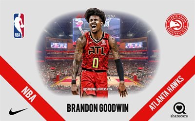 Brandon Goodwin, Atlanta Hawks, American Basketball Player, NBA, portrait, USA, basketball, State Farm Arena, Atlanta Hawks logo
