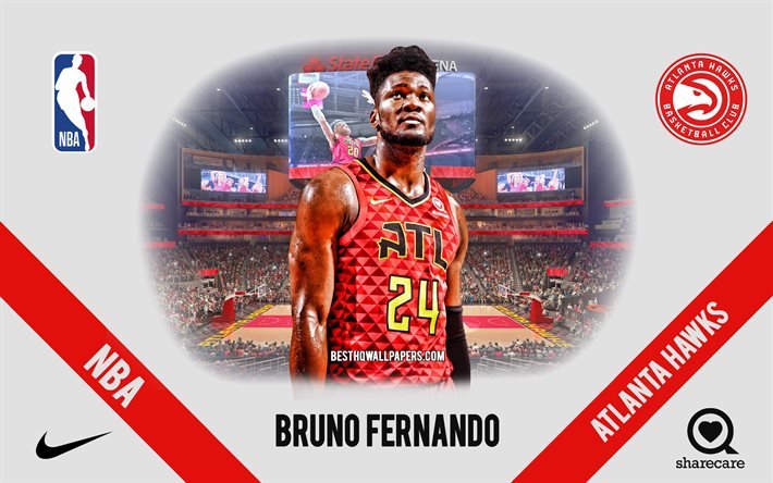 Bruno Fernando, Atlanta Hawks, Angolan Basketball Player, NBA, portrait, USA, basketball, State Farm Arena, Atlanta Hawks logo