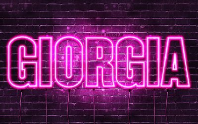 Giorgia, 4k, pap&#233;is de parede com nomes, nomes femininos, nome Giorgia, luzes de n&#233;on roxas, Happy Birthday Giorgia, nomes femininos italianos populares, imagem com o nome Giorgia