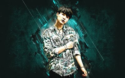 suga, bts, min yoon-gi, august d, s&#252;dkoreanischer rapper, portr&#228;t, blauer steinhintergrund