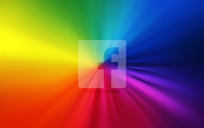 Facebooklogo, 4k, vortex, social networks, rainbow backgrounds, creative, artwork, brands, Facebook