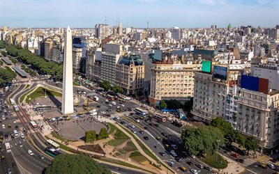 Obelisco de Buenos Aires, anıt, kare, Buenos Aires, Plaza de la Republica, Buenos Aires Dikilitaşı, Arjantin, Buenos Aires şehir manzarası, panorama