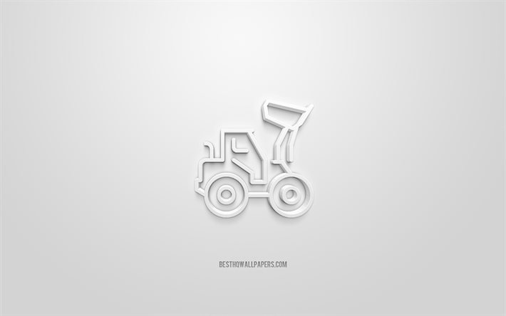 Bulldozer 3d icono, fondo blanco, s&#237;mbolos 3d, excavadora, arte creativo 3d, iconos 3d, signo de excavadora, construcci&#243;n iconos 3d