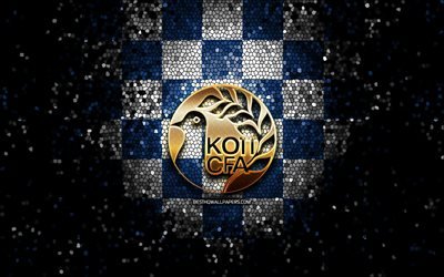Cypriot football team, glitter logo, UEFA, Europe, blue white checkered background, mosaic art, soccer, Cyprus National Football Team, CFA logo, football, Cyprus