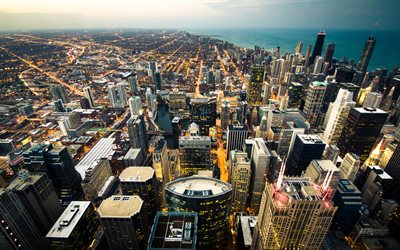 Chicago, 4k, skyskrapor, stadsbilder, Illinois USA, Amerika