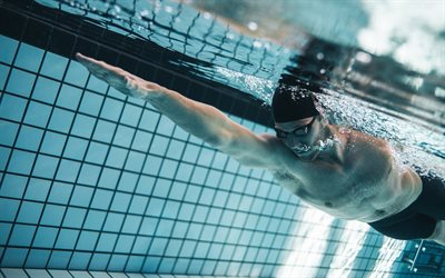 simning, v&#229;g, simmare, pool, vattensporter, 4k