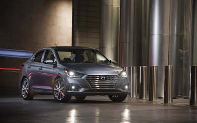 Hyundai Accent, faros de 2018 coches, nuevo Acento, noche, coches coreanos de Hyundai