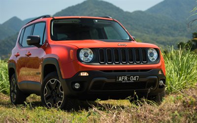 4k, el Jeep Renegade, offroad, 2018 autos, SUVs, naranja Renegado, Jeep