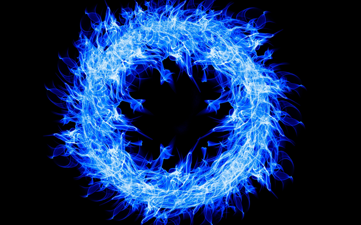 fire ring, 4k, darkness, blue fire, art, fire flames