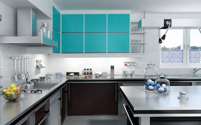 modern kitchen design, blue lockers, kitchen design, modern stylish interior