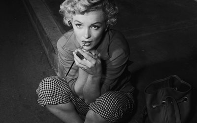 Marilyn Monroe, black-and-white photo, American actress, fashion model