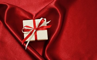 Valentines Day, red silk, heart, gift, romantic holidays, love concepts