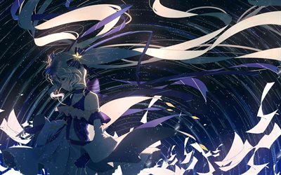 Hatsune Miku, night, 4k, manga, art, Vocaloid