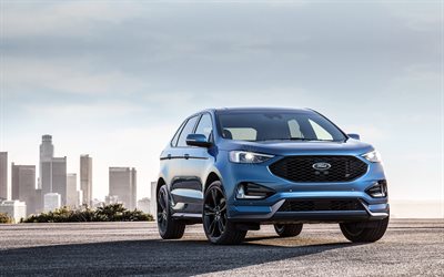 Ford Edge ST, 2019, new SUV, blue Edge, American cars, Ford