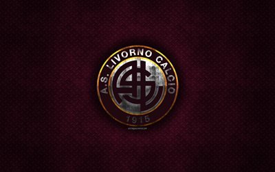 AS Livorno Calcio, Italian football club, viininpunainen metalli tekstuuri, metalli-logo, tunnus, Livorno, Italia, Serie B, creative art, jalkapallo