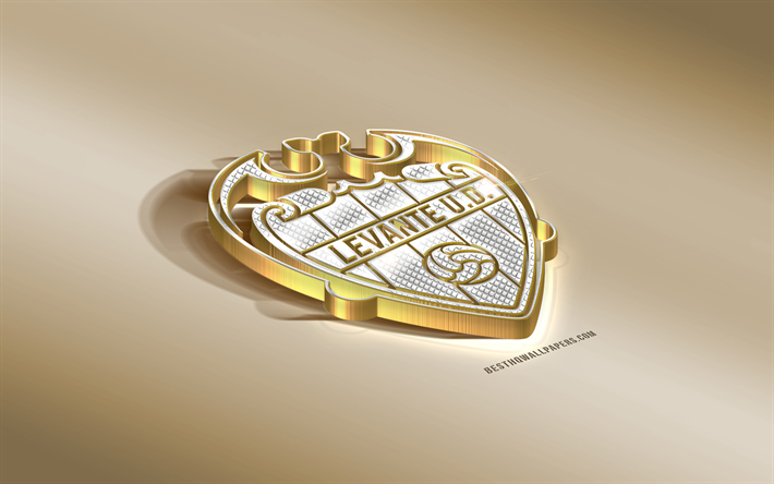 levante ud, der spanischen fu&#223;ball-club, golden, silber-logo, valencia, spanien, la liga, 3d golden emblem, kreative 3d-kunst, fu&#223;ball, laliga