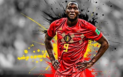 Romelu Lukaku, Belgium national football team, striker, Belgian football player, creative flag of Belgium, paint splashes, Belgium, football