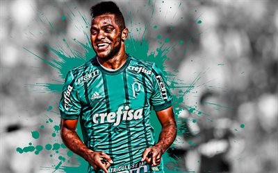 Miguel Borja, 4k, Colombian football player, Palmeiras, striker, green paint splashes, creative art, Serie A, Brazil, football, grunge