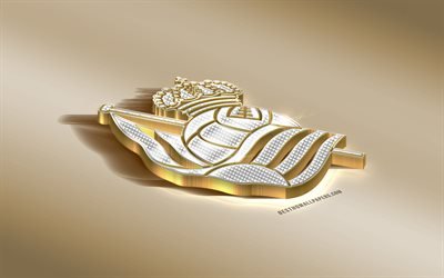 Real Sociedad, squadra di calcio spagnola, oro argento logo, San Sebastian, in Spagna, La Liga, 3d, dorato, emblema, creativo, arte 3d, calcio, LaLiga