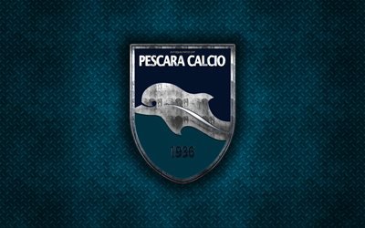 Delfino Pescara 1936, Italiano de futebol do clube, azul textura do metal, logotipo do metal, emblema, Pescara, It&#225;lia, Serie B, arte criativa, futebol, Pescara Calcio