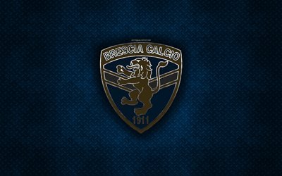 Brescia Calcio, BSFC, Italiensk fotboll club, bl&#229; metall textur, metall-logotyp, emblem, Brescia, Italien, Serie B, kreativ konst, fotboll, Brescia FC