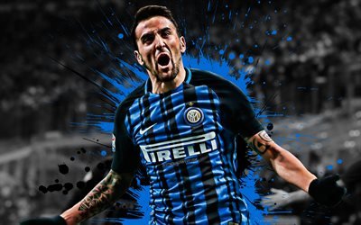 Matias Vecino, 4k, Uruguayan football player, Inter Milan FC, midfielder, blue-black paint splashes, creative art, Internazionale FC, Serie A, Italy, football, grunge