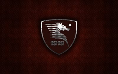 US Salernitana 1919, İtalyan Futbol Kul&#252;b&#252;, kahverengi metal doku, metal logo, amblem, Salerno, İtalya, Serie B, yaratıcı sanat, futbol
