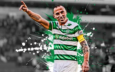 Scott Brown, 4k, Scottish football player, Celtic FC, midfielder, white-green paint splashes, creative art, Scotland, football, grunge, Celtic