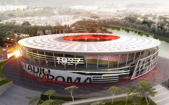 Download wallpapers Stadio della Roma, AS Roma stadium, aerial view, soccer, football stadium