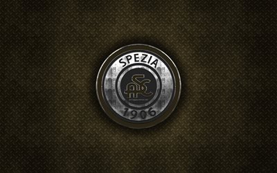 spezia calcio, den italienischen fu&#223;ball-club, braun metall textur -, metall-logo, emblem, la spezia, italien, serie b, kreative kunst, fu&#223;ball, fc spezia