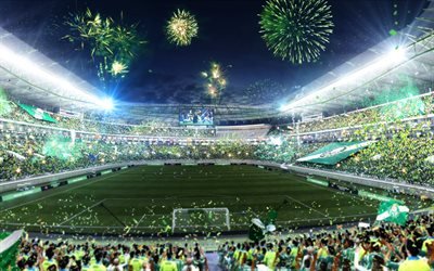 Allianz Parque, celebrations, fans, Palmeiras Stadium, artwork, soccer, HDR, Palestra Italia Arena, football stadium, Palmeiras arena, Brazil, SE Palmeiras, brazilan stadiums